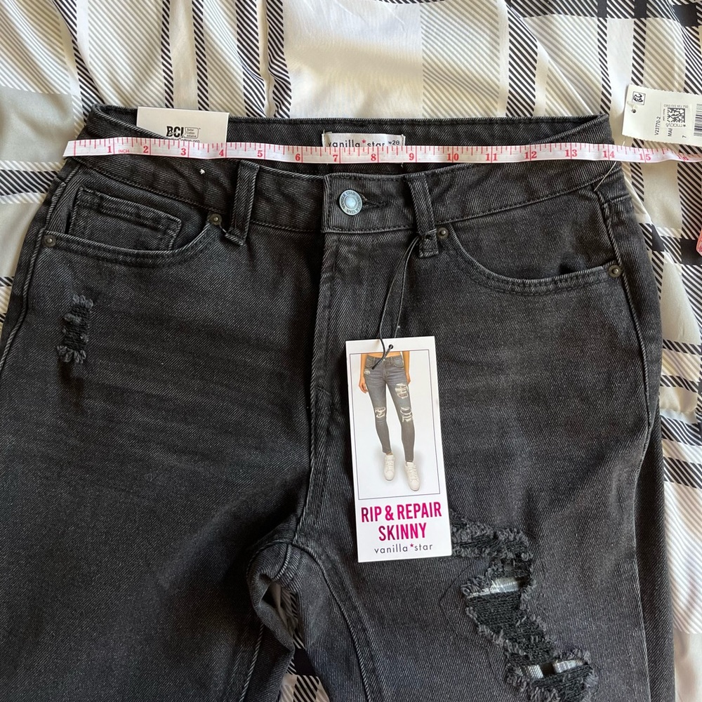 Vanilla Star ~ Black Rip & Repair Skinny Jeans - Picture 3 of 11